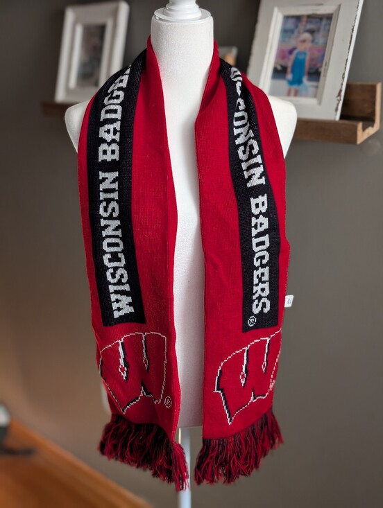 Foco Other - Wisconsin Badgers Knit Scarf Red Black Motion W Fringe Madison Game Day NCAA OS